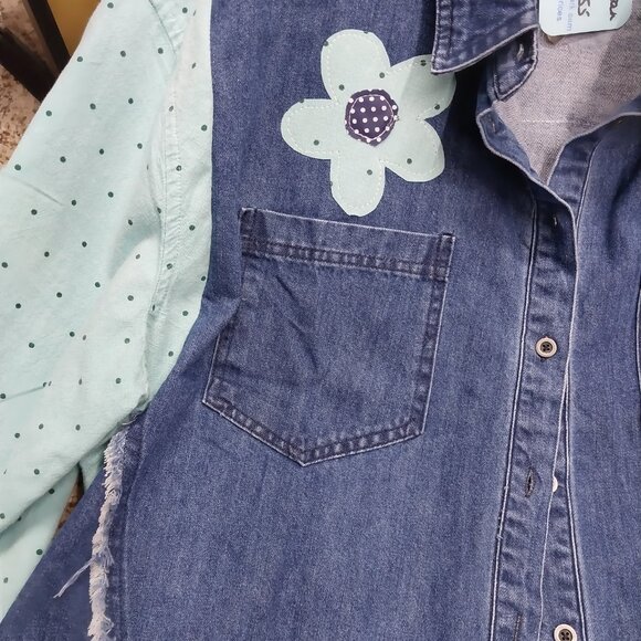 3655 Size Small Easel Upcycled Jean Shacket In Teal and Blue. NWT - Picture 5 of 7